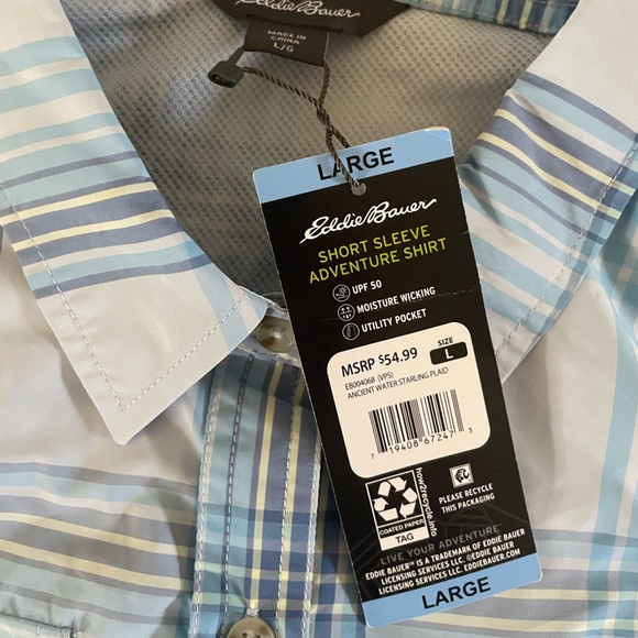 Eddie Bauer adventure Blue and White Casual Button Down Shirt women’s large - Picture 4 of 7
